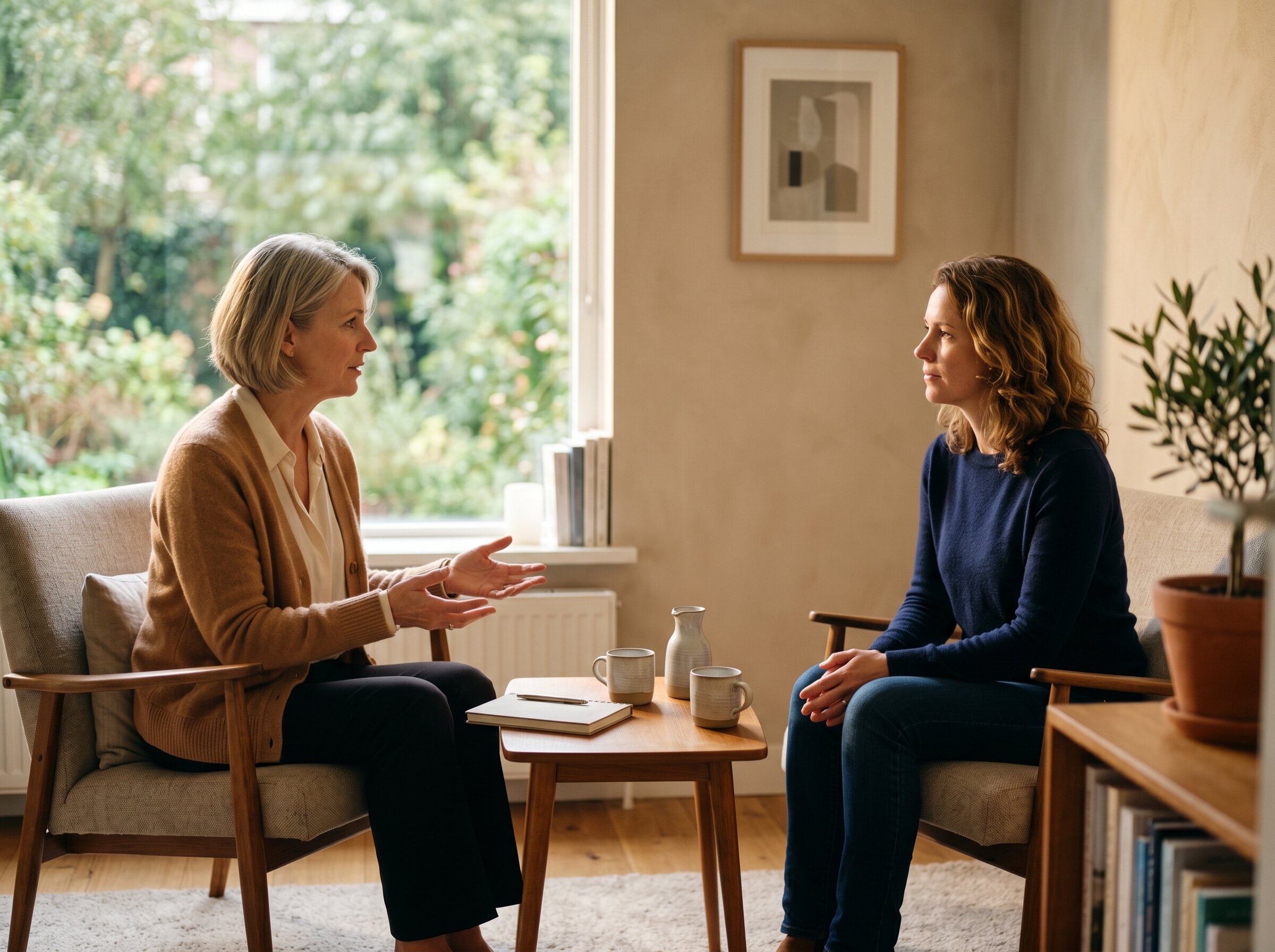 Een-op-een gesprek bij raamlicht